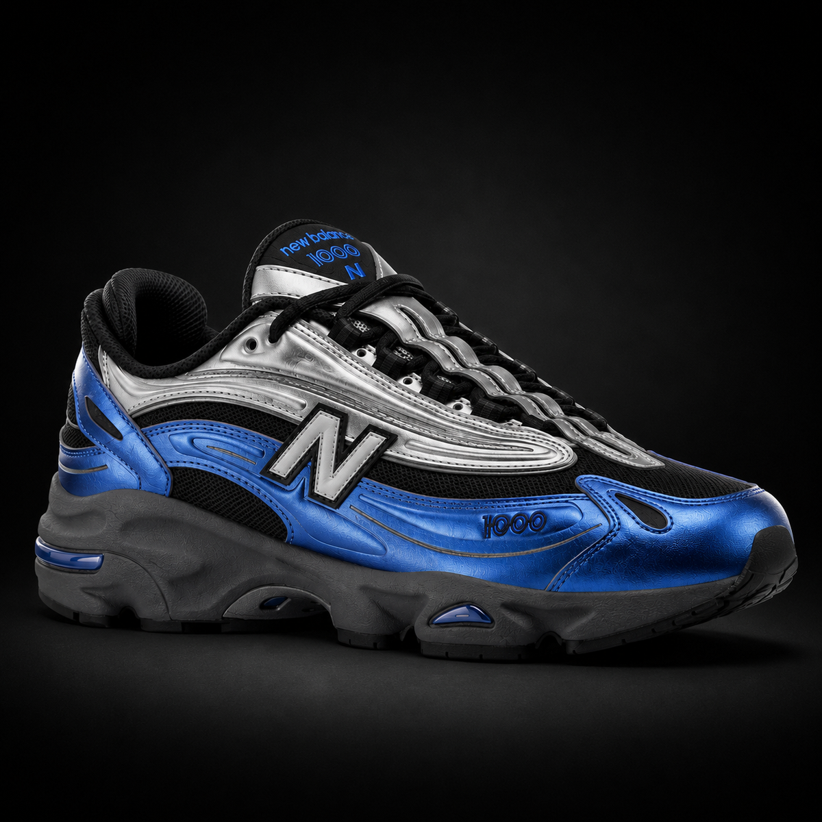New Balance 1000 Metallic Blue, vista frontal — Crazy!Duck Hype