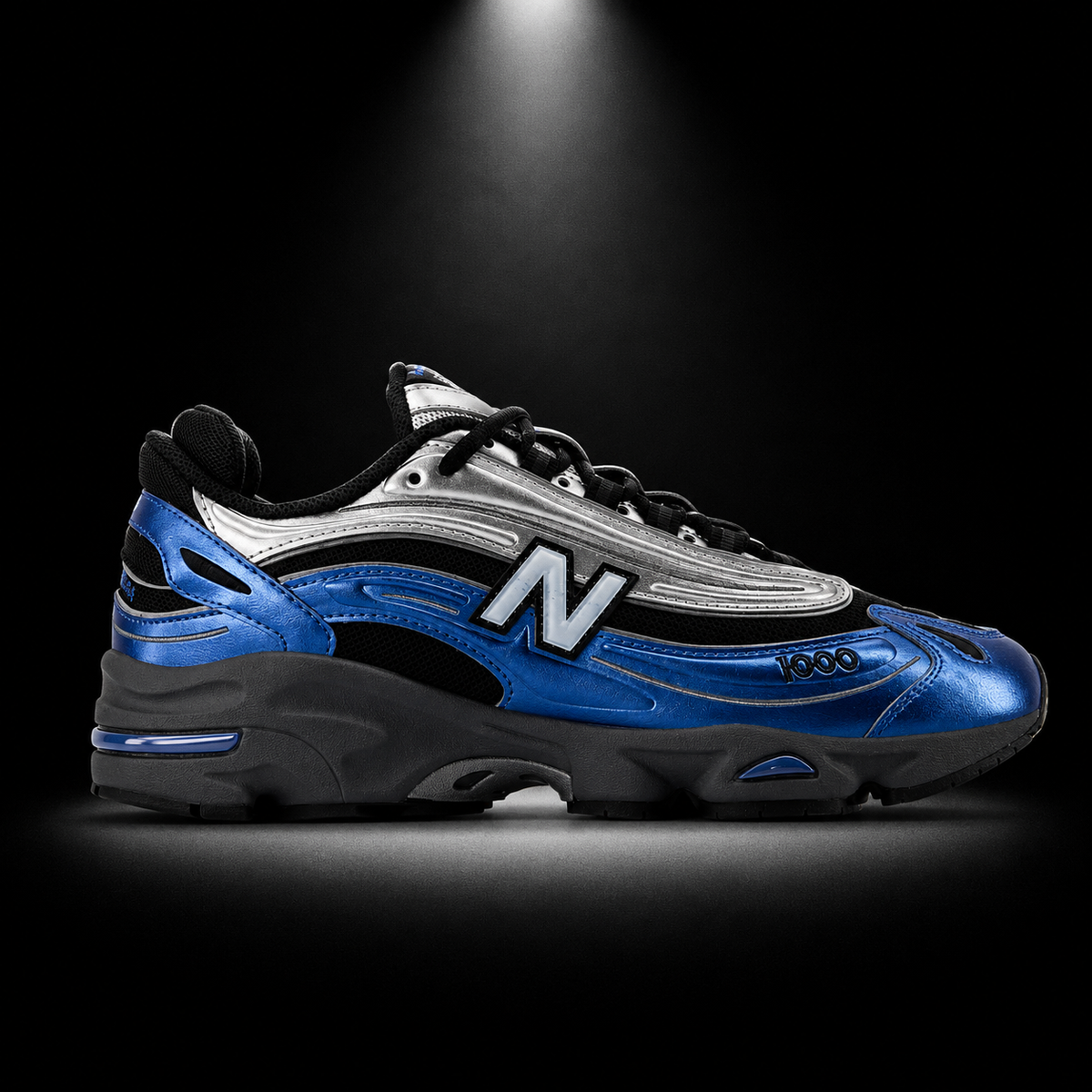 New Balance 1000 Metallic Blue, vista lateral — Crazy!Duck Hype