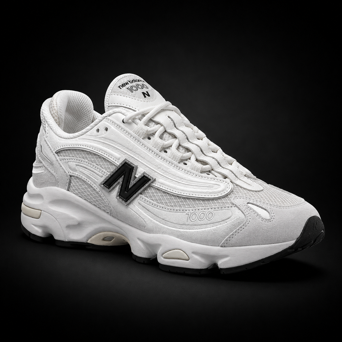New Balance 1000 Pearl Grey Black, vista frontal — Crazy!Duck Hype