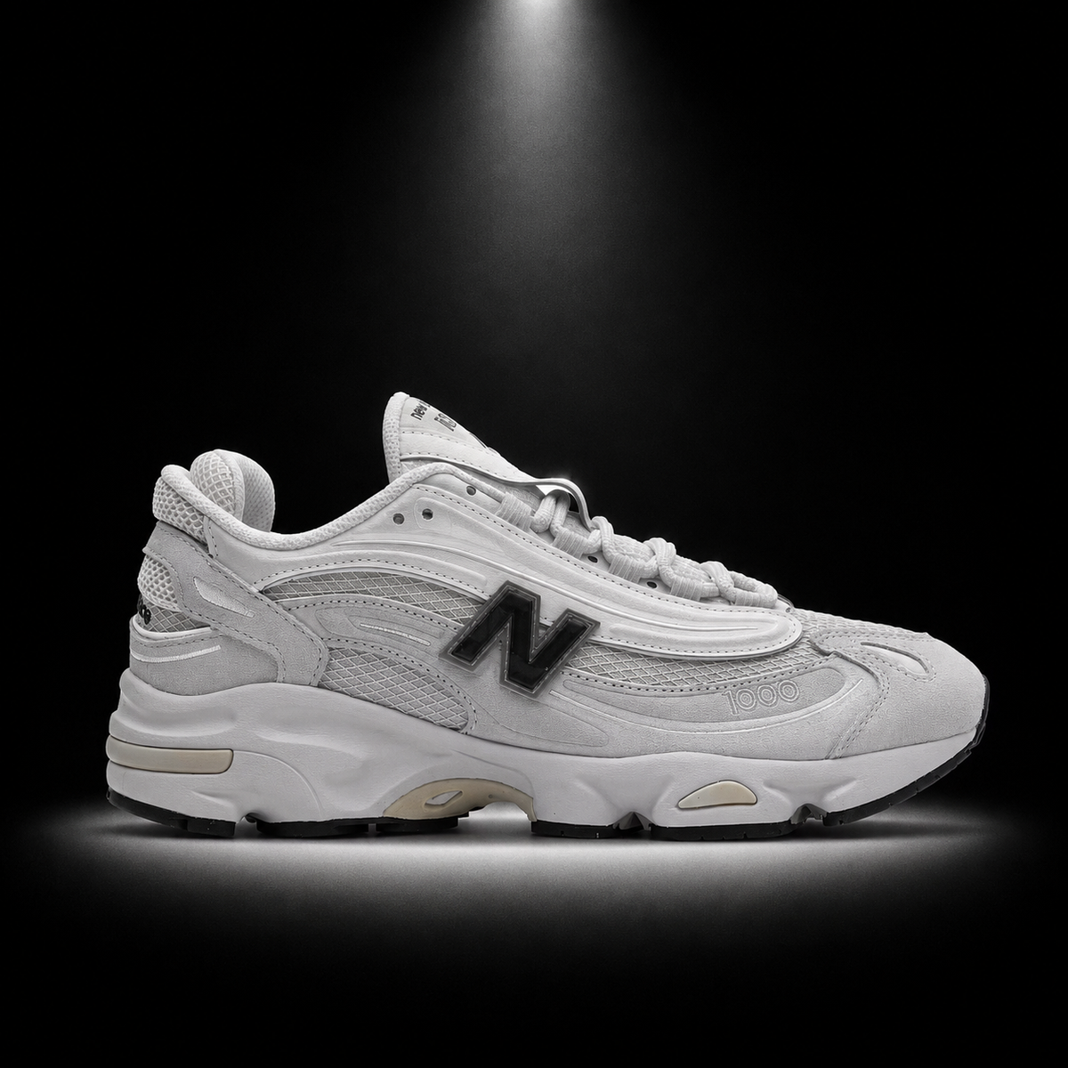 New Balance 1000 Pearl Grey Black, vista lateral — Crazy!Duck Hype
