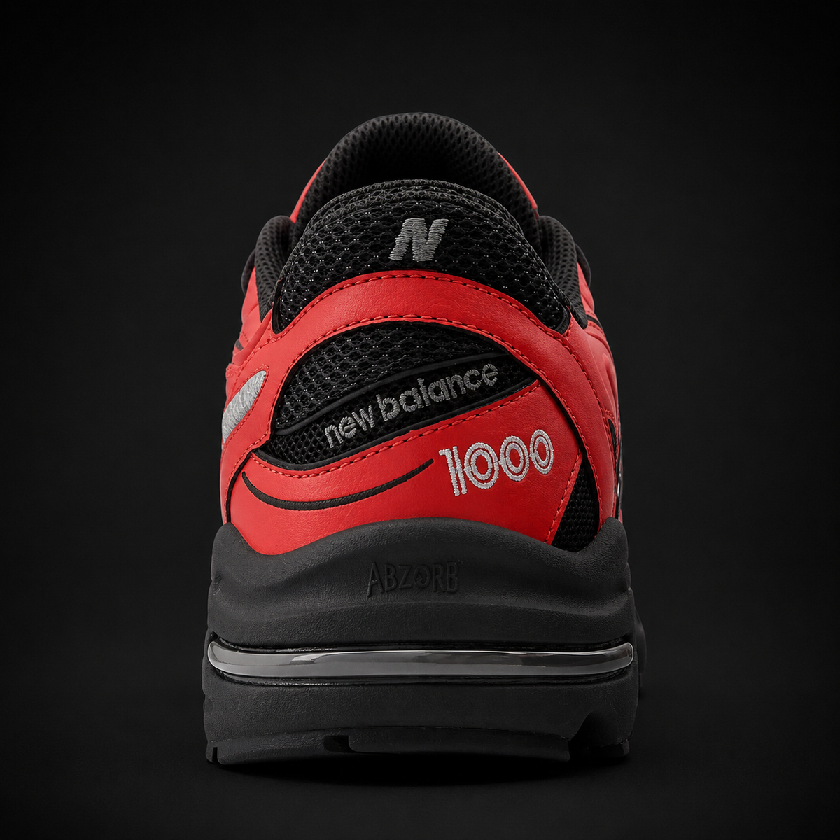 New Balance 1000 Red Black, vista trasera — Crazy!Duck Hype