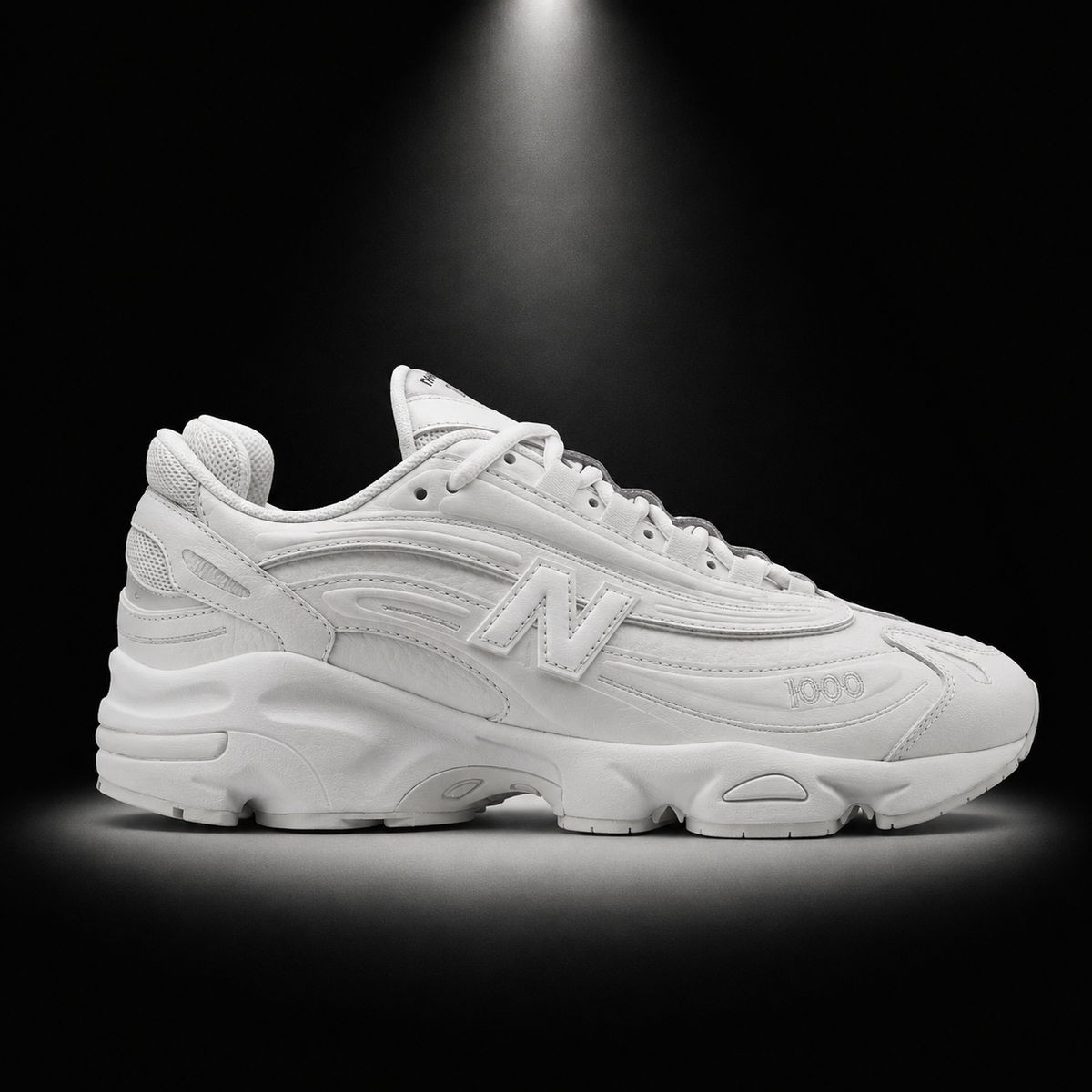New Balance 1000 White, vista lateral — Crazy!Duck Hype