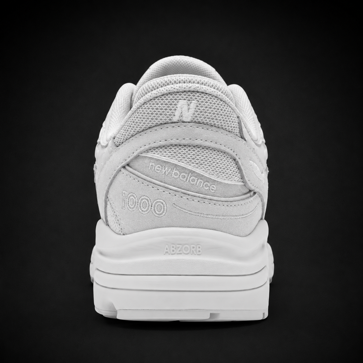 New Balance 1000 White, vista trasera — Crazy!Duck Hype