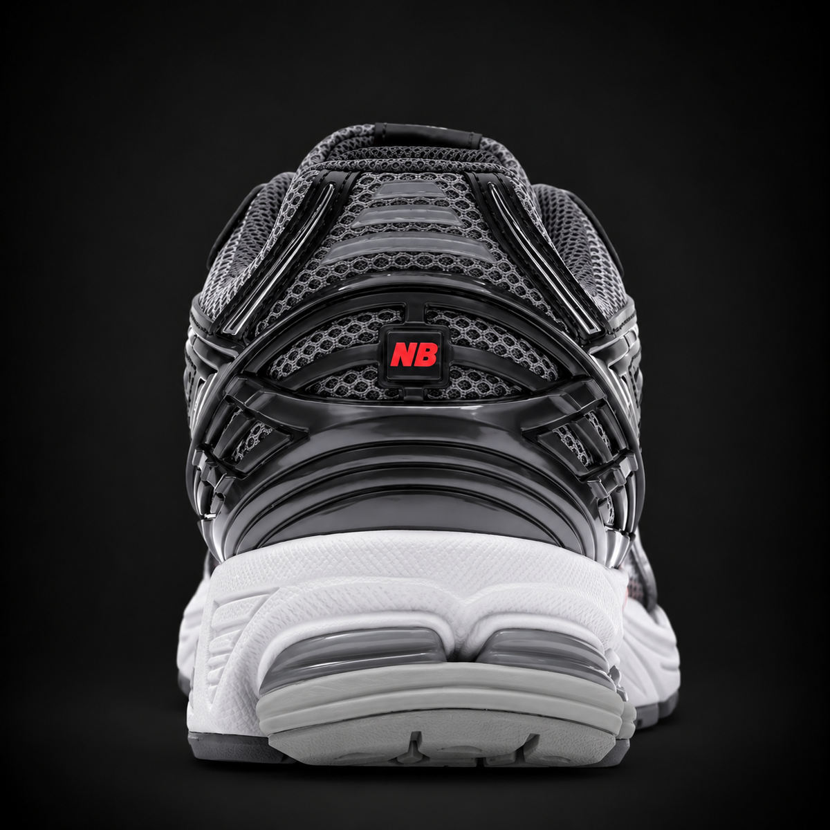 New Balance 1906R Black Metallic Grey Urgent Red, vista trasera — Crazy!Duck Hype