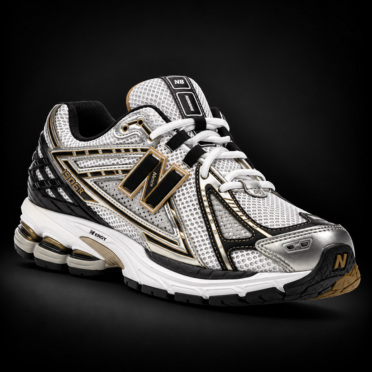 New Balance 1906R Metallic Silver Gold, vista frontal — Crazy!Duck Hype