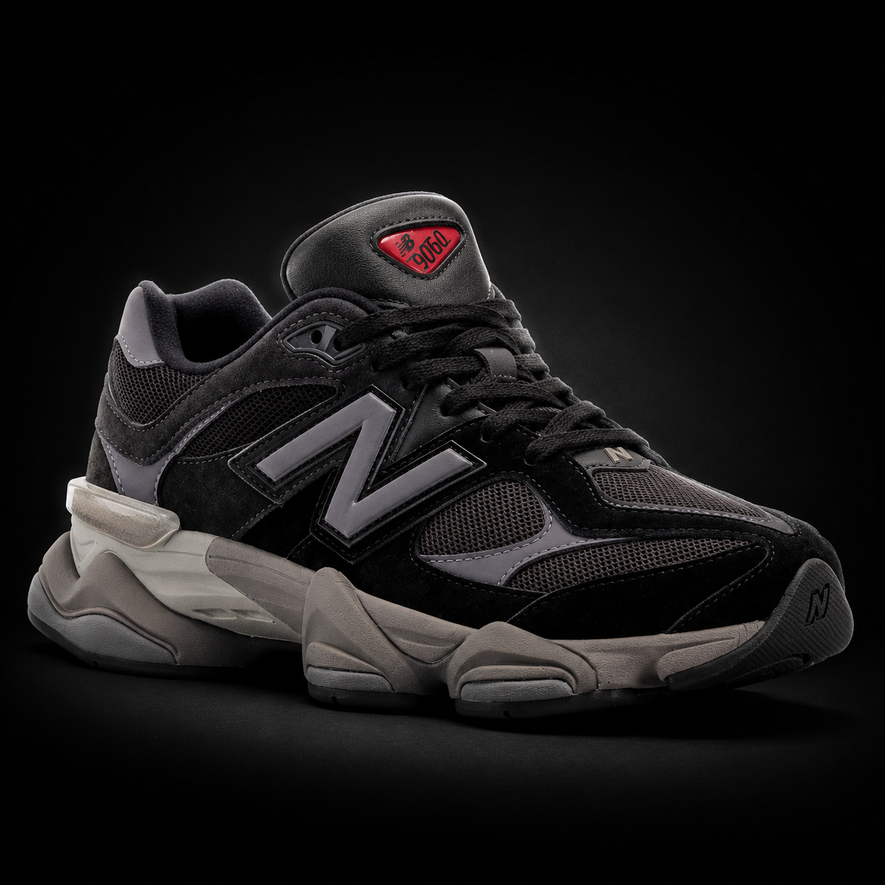 New Balance 9060 Black Castlerock, vista frontal — Crazy!Duck Hype