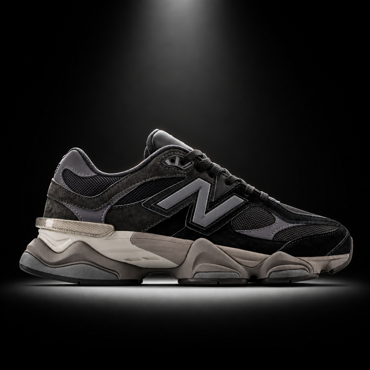 New Balance 9060 Black Castlerock, vista lateral — Crazy!Duck Hype