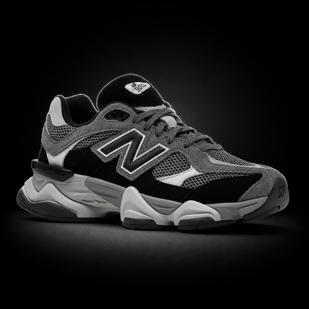 New Balance 9060 Castlerock Black, vista frontal — Crazy!Duck Hype