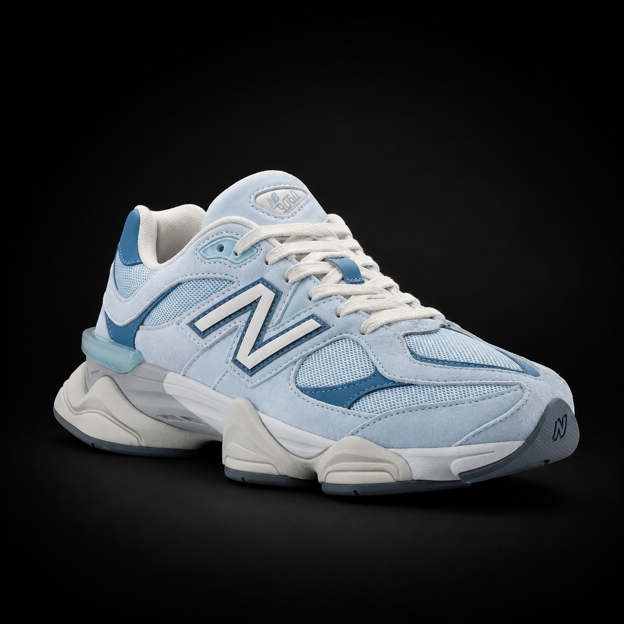 New Balance 9060 Chrome Blue, vista frontal — Crazy!Duck Hype