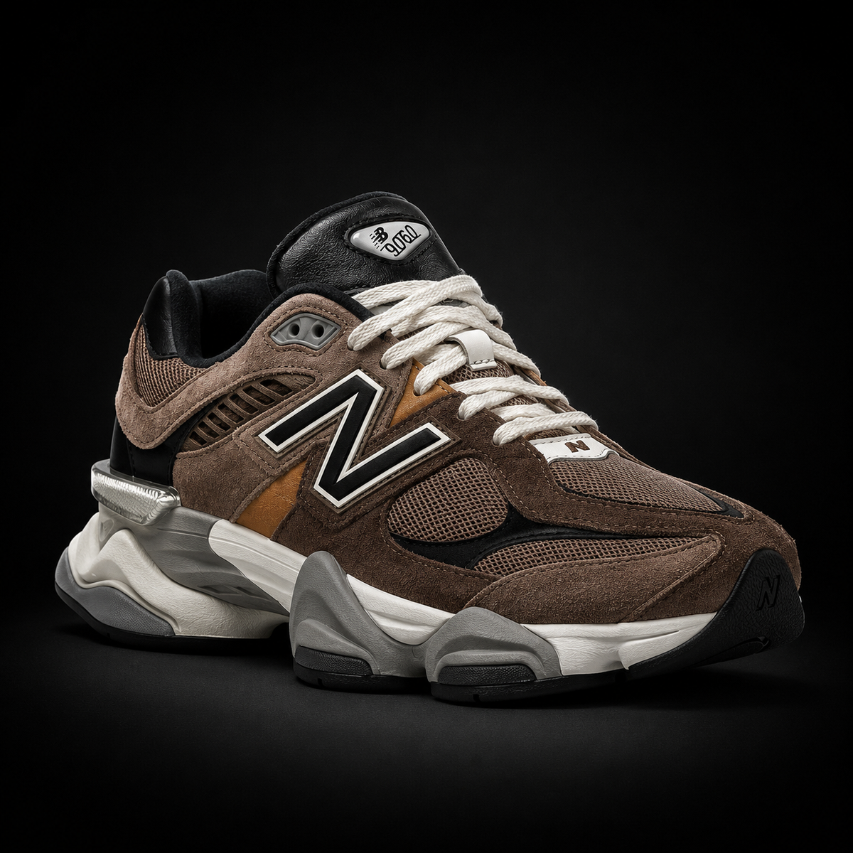 New Balance 9060 Dark Mushroom, vista frontal — Crazy!Duck Hype