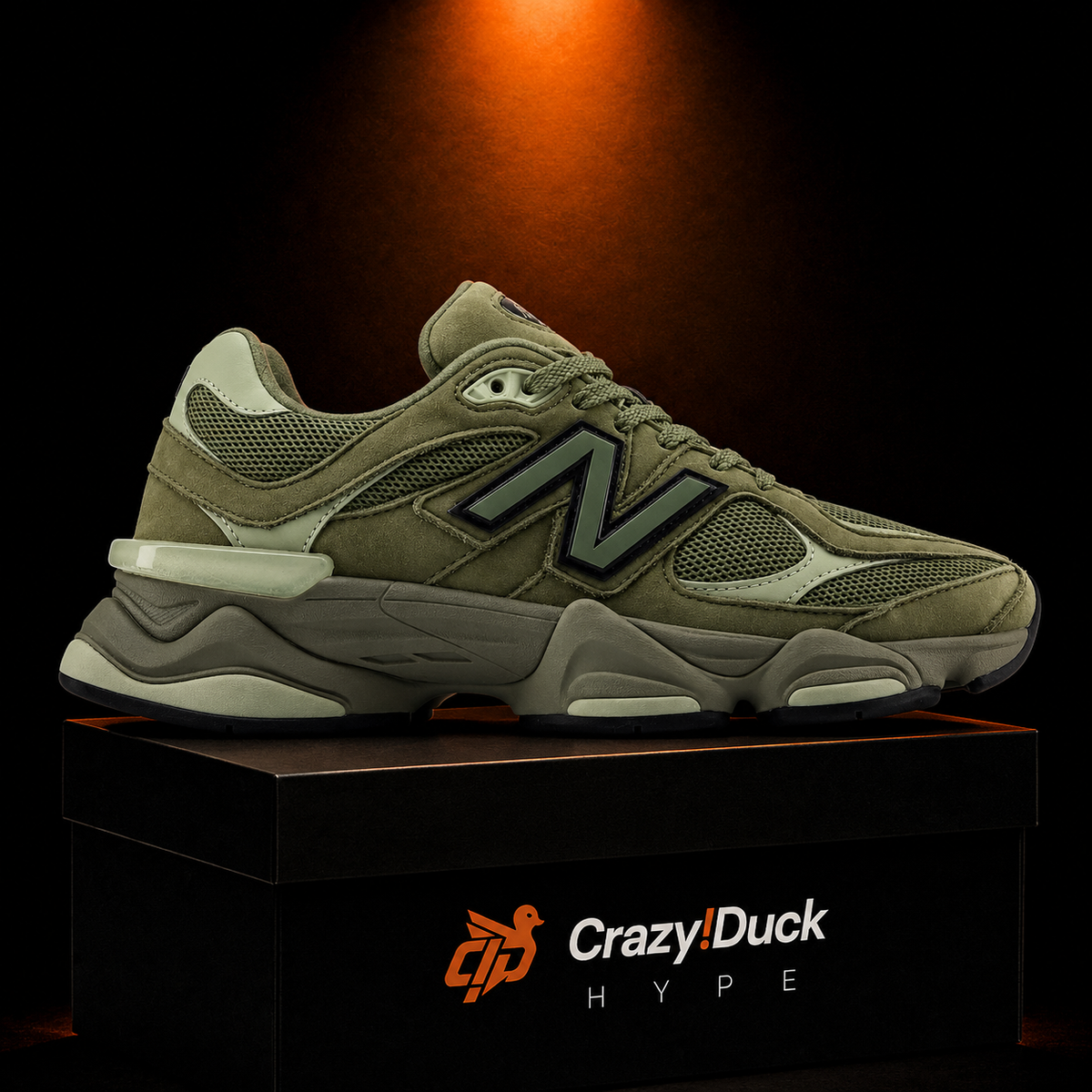 New Balance 9060 Dark Olivine con empaque — Crazy!Duck Hype