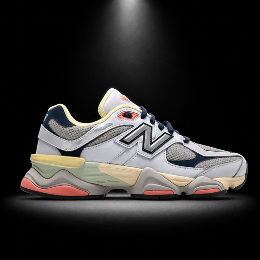 New Balance 9060 Grey Yellow Navy, vista lateral — Crazy!Duck Hype