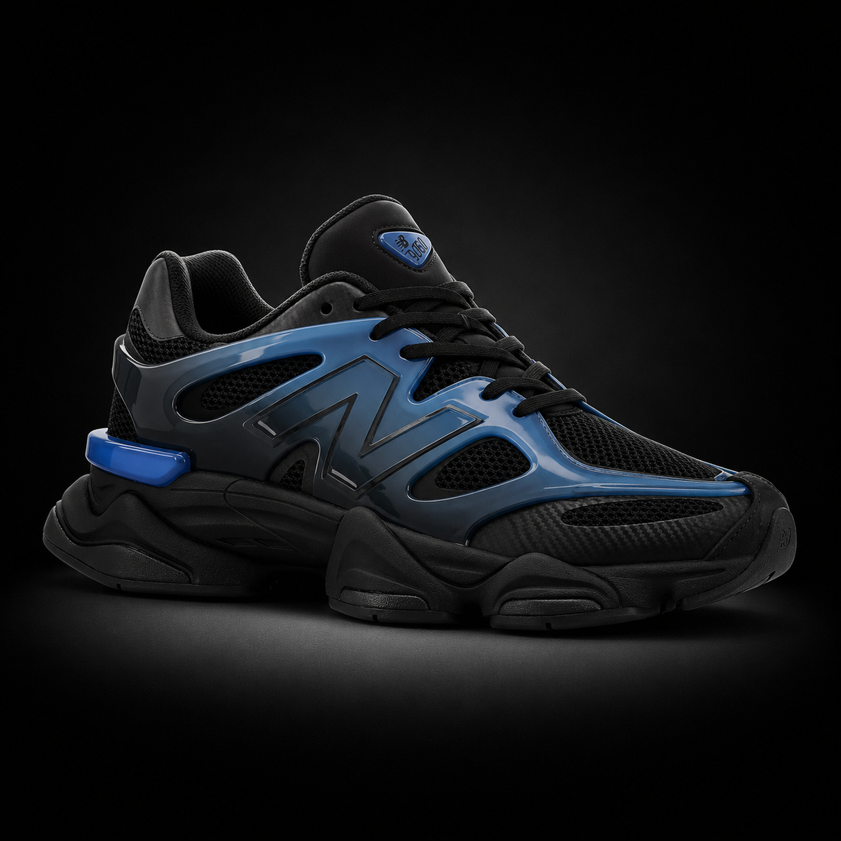 New Balance 9060 Navy Blue Black Gradient, vista frontal — Crazy!Duck Hype