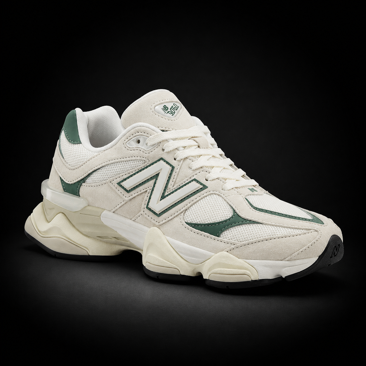 New Balance 9060 Off White Green, vista frontal — Crazy!Duck Hype