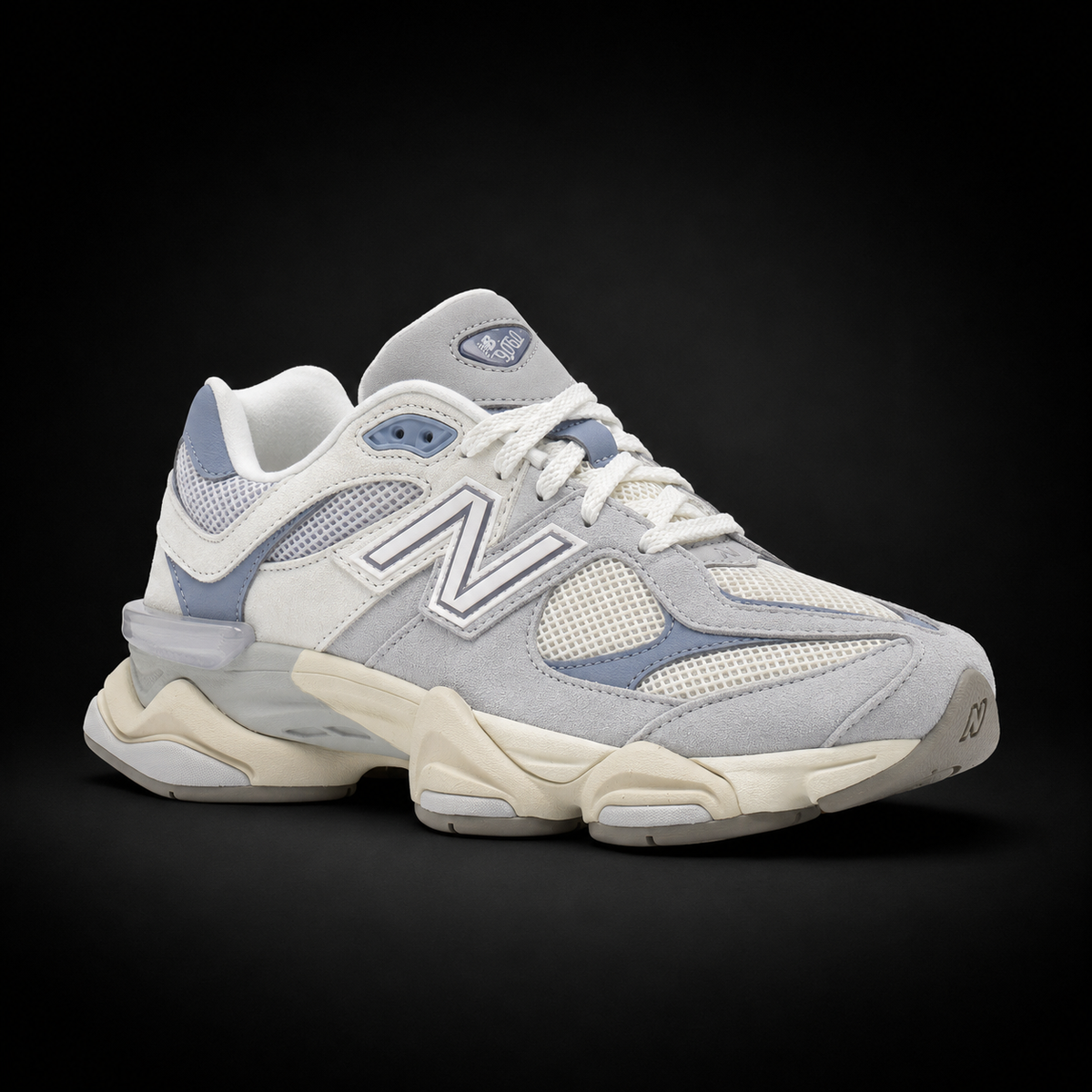 New Balance 9060 Pearl Grey Linen, vista frontal — Crazy!Duck Hype