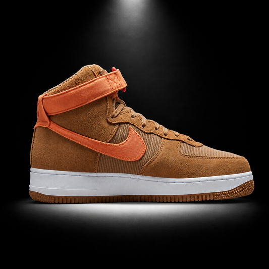 Nike Air Force 1 High '07 Dark Driftwood/Hot Curry, vista lateral — Crazy!Duck Hype