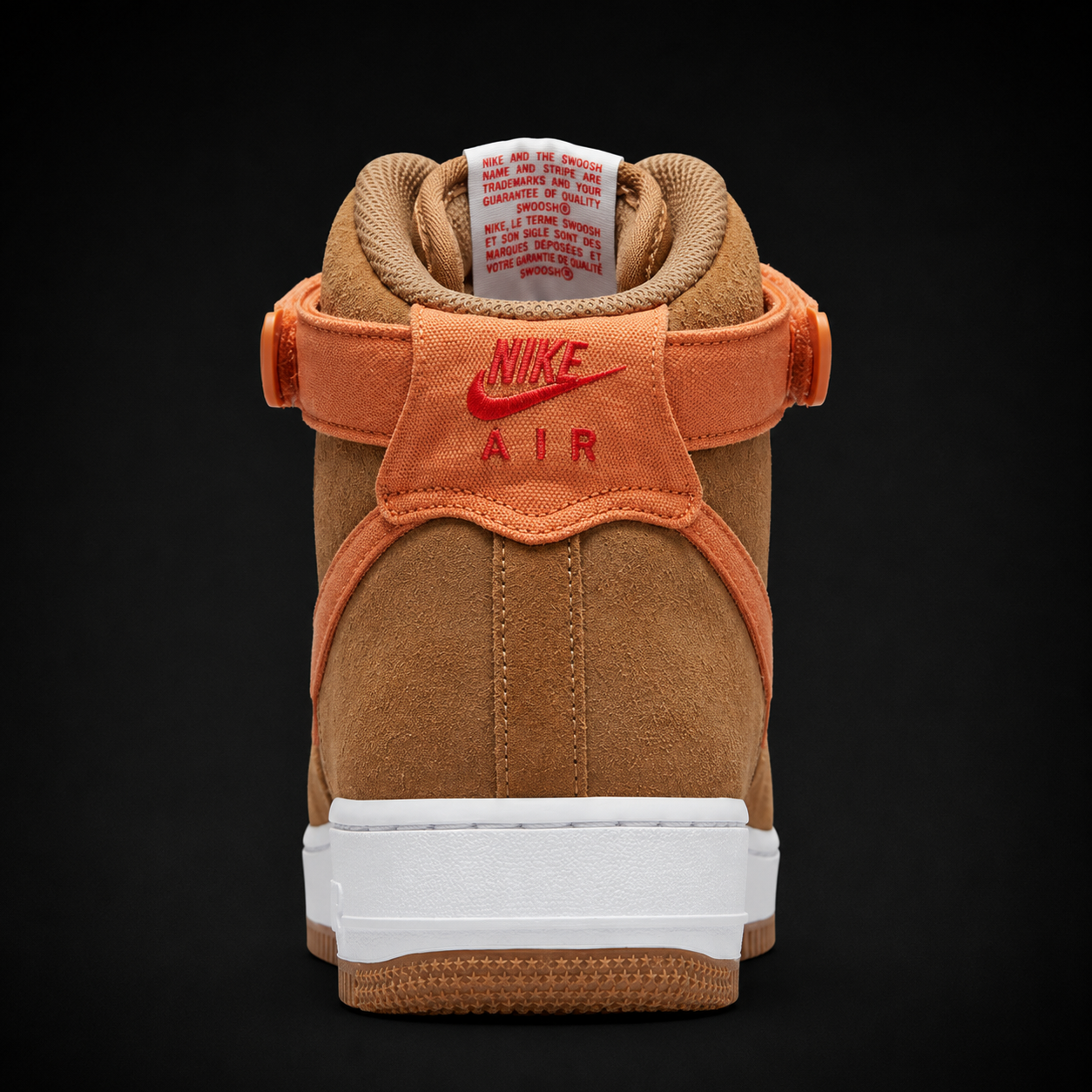 Nike Air Force 1 High '07 Dark Driftwood/Hot Curry, vista trasera — Crazy!Duck Hype