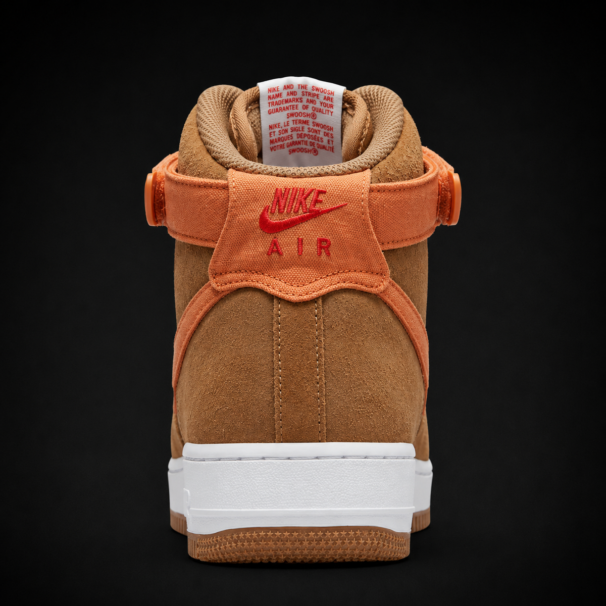 Nike Air Force 1 High '07 Dark Driftwood/Hot Curry, vista trasera — Crazy!Duck Hype