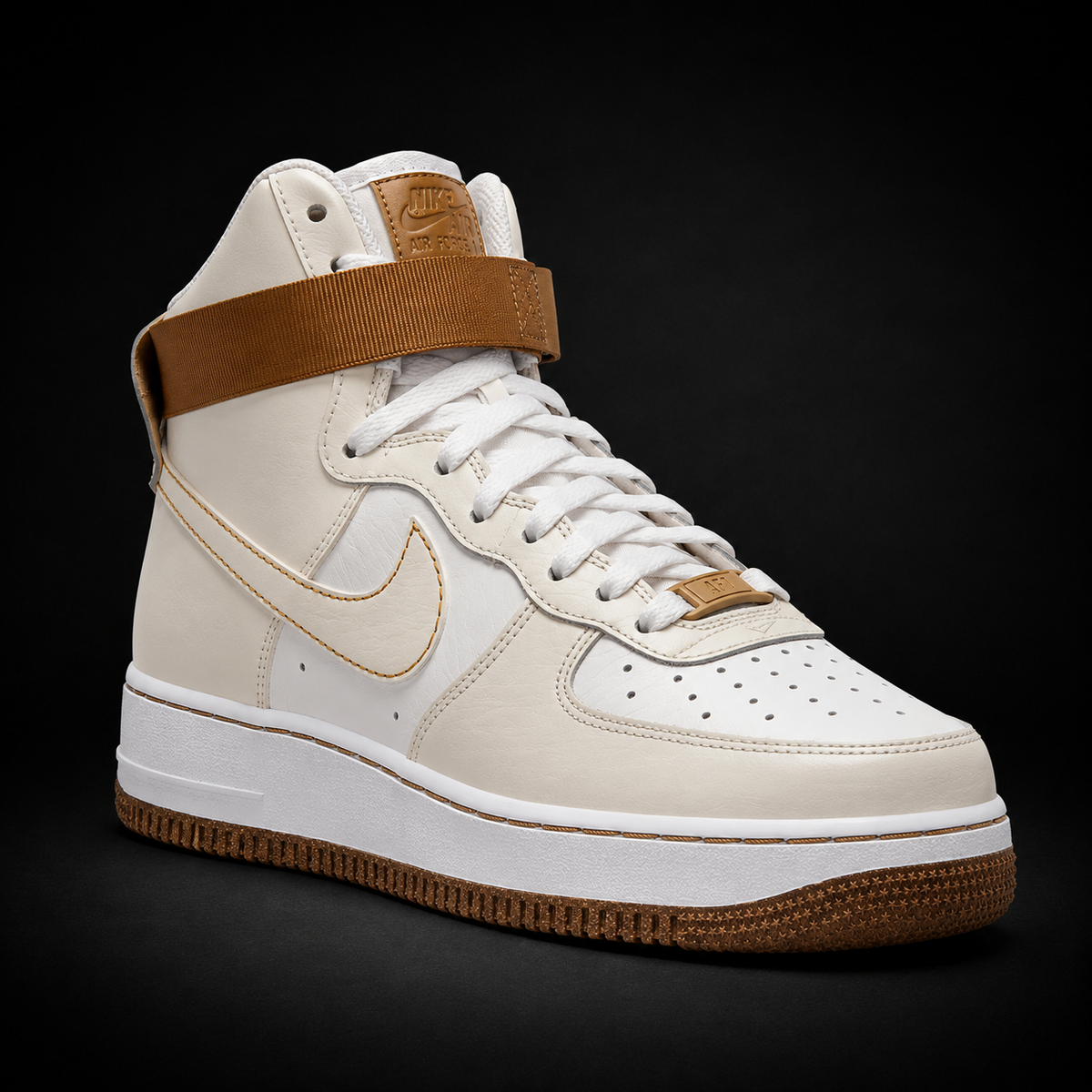 Nike Air Force 1 High '07 Phantom White Elemental Gold, vista frontal — Crazy!Duck Hype