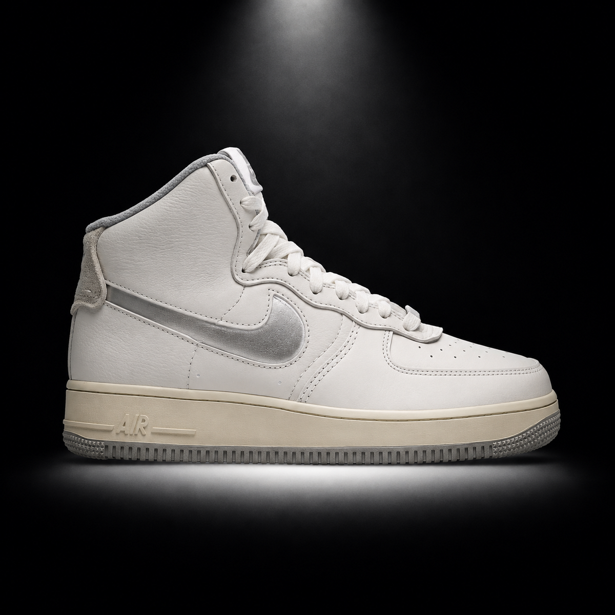 Nike Air Force 1 High '07 Summit White Light Smoke Grey, vista lateral — Crazy!Duck Hype