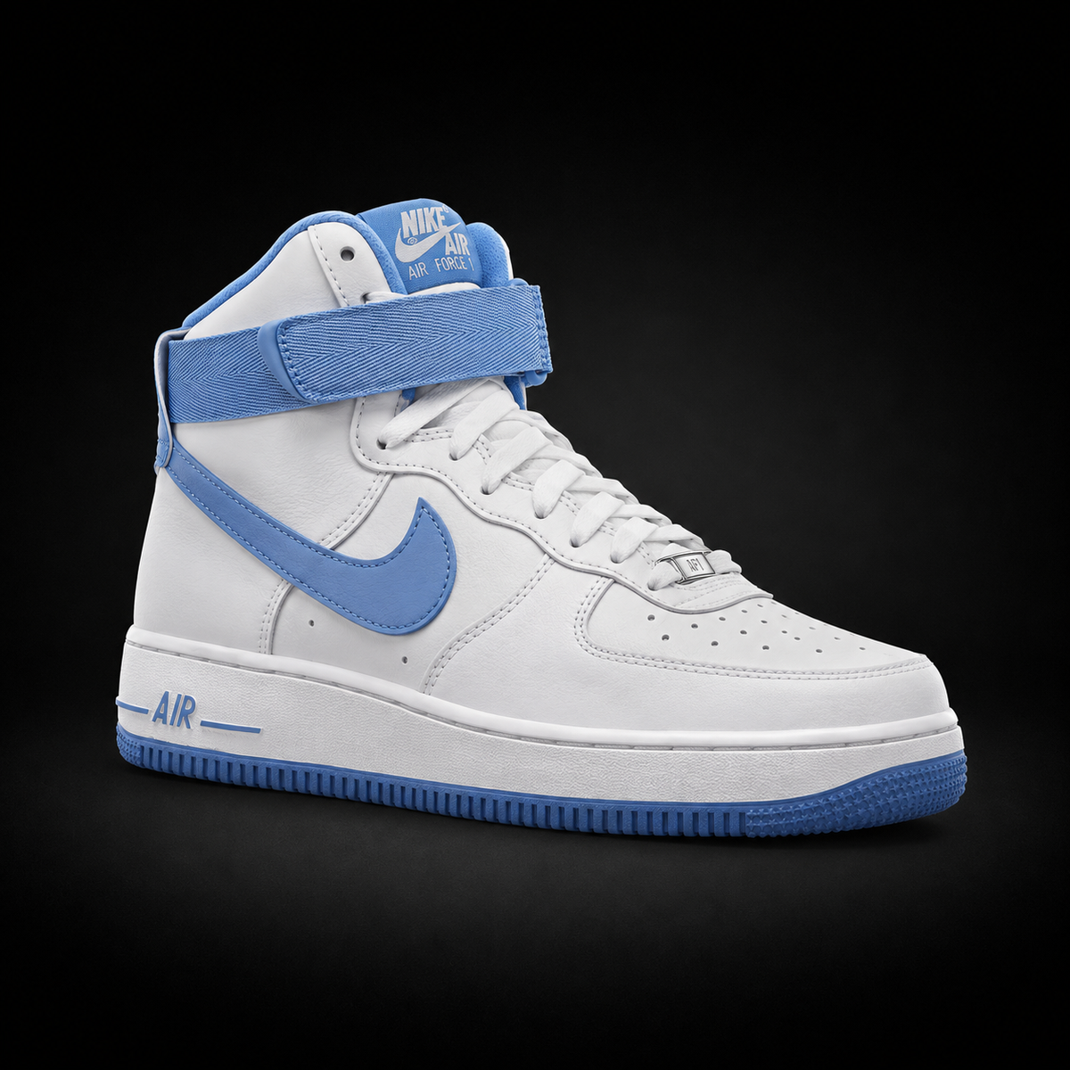 Nike Air Force 1 High '07 White University Blue Sail, vista frontal — Crazy!Duck Hype
