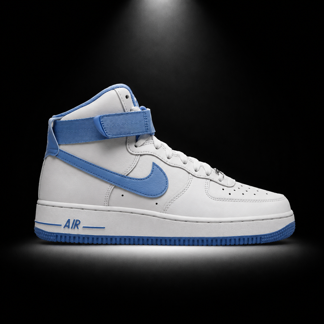 Nike Air Force 1 High '07 White University Blue Sail, vista lateral — Crazy!Duck Hype