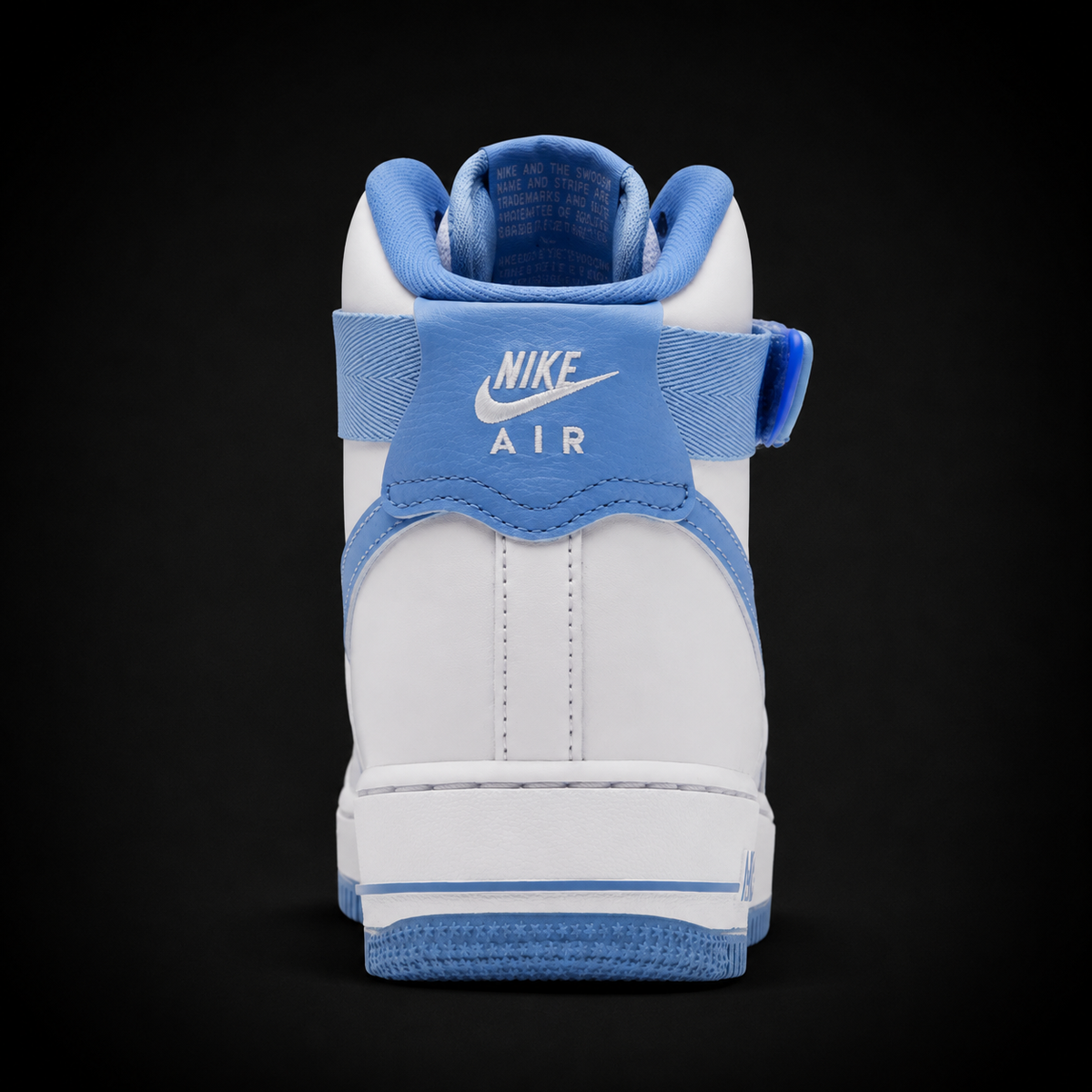 Nike Air Force 1 High '07 White University Blue Sail, vista trasera — Crazy!Duck Hype