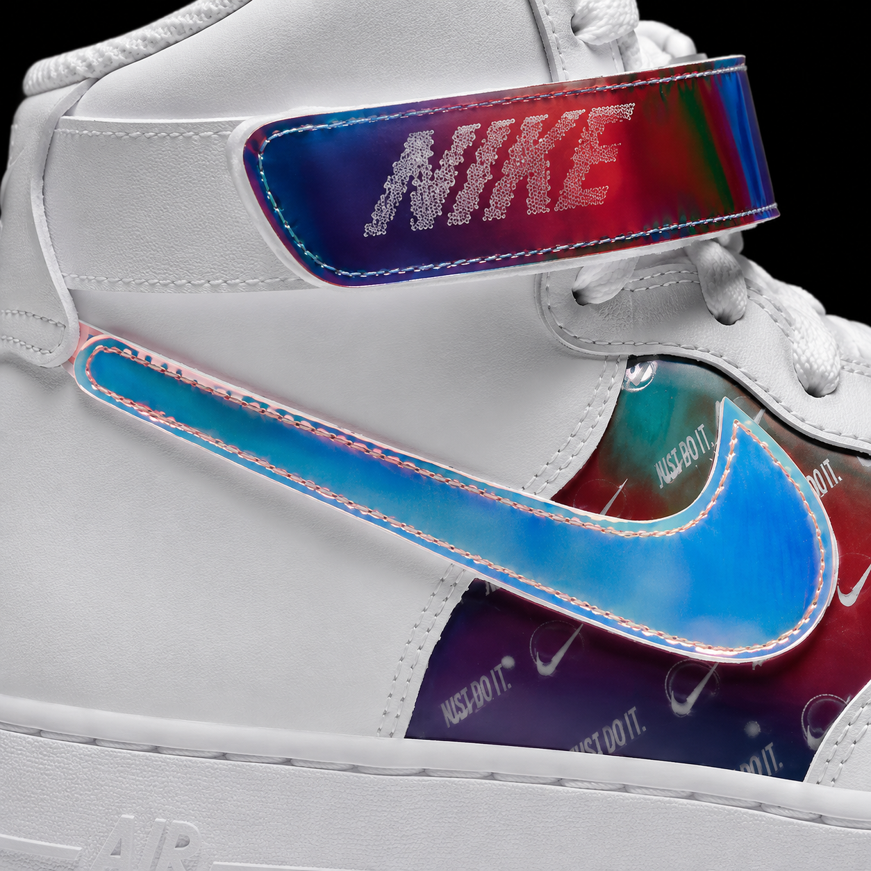 Nike Air Force 1 High Emotionally Unavailable, detalle de logo y material — Crazy!Duck Hype