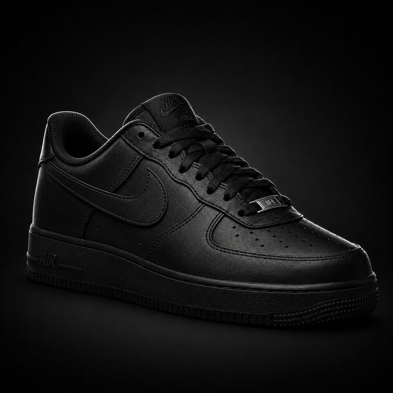 Nike Air Force 1 Low '07 Black, vista frontal — Crazy!Duck Hype