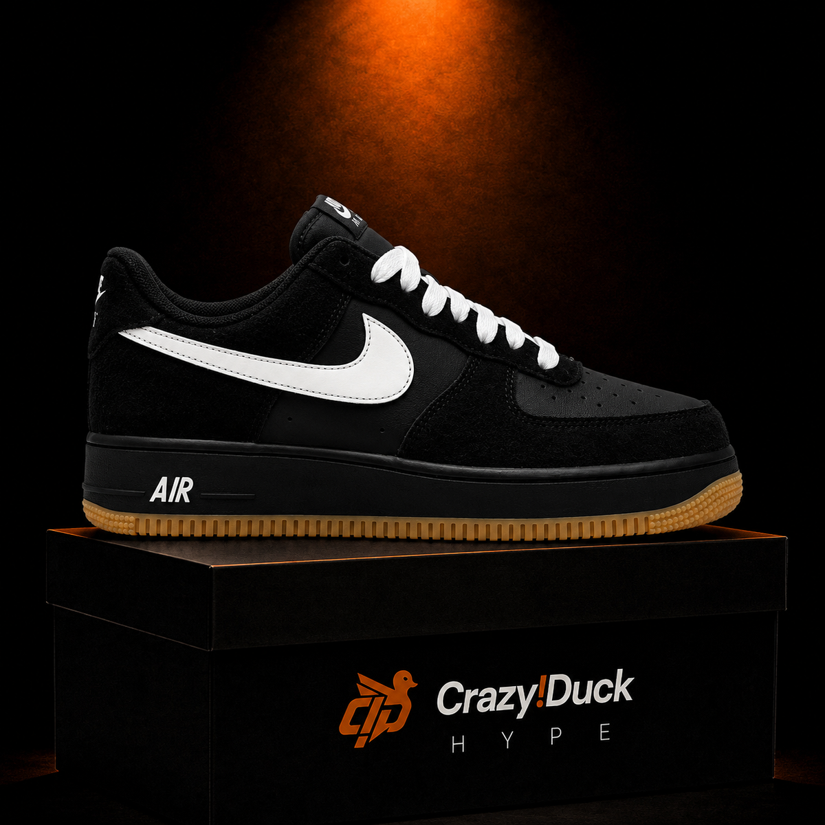 Nike Air Force 1 Low '07 Black Gum Light Brown con empaque — Crazy!Duck Hype