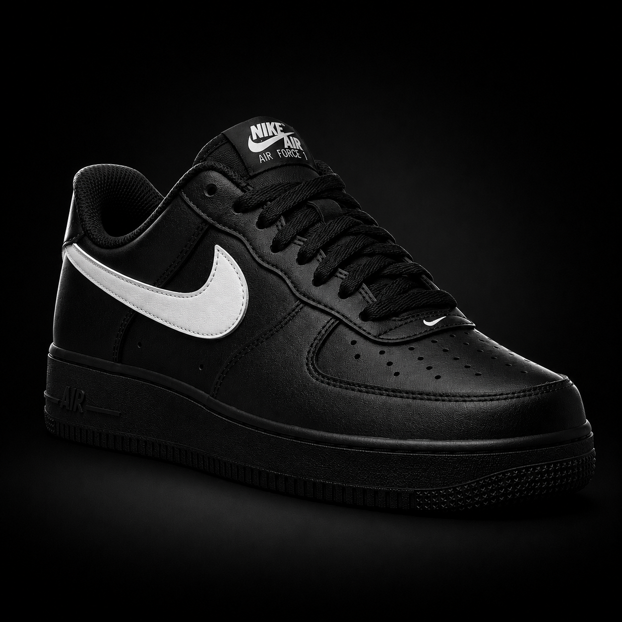 Nike Air Force 1 Low '07 Black White, vista frontal — Crazy!Duck Hype