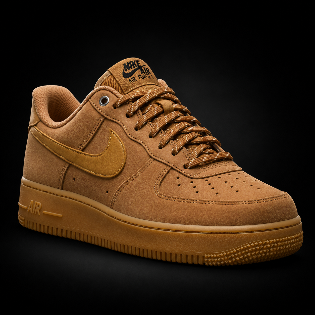 Nike Air Force 1 Low '07 Flax Gum Light Brown, vista frontal — Crazy!Duck Hype