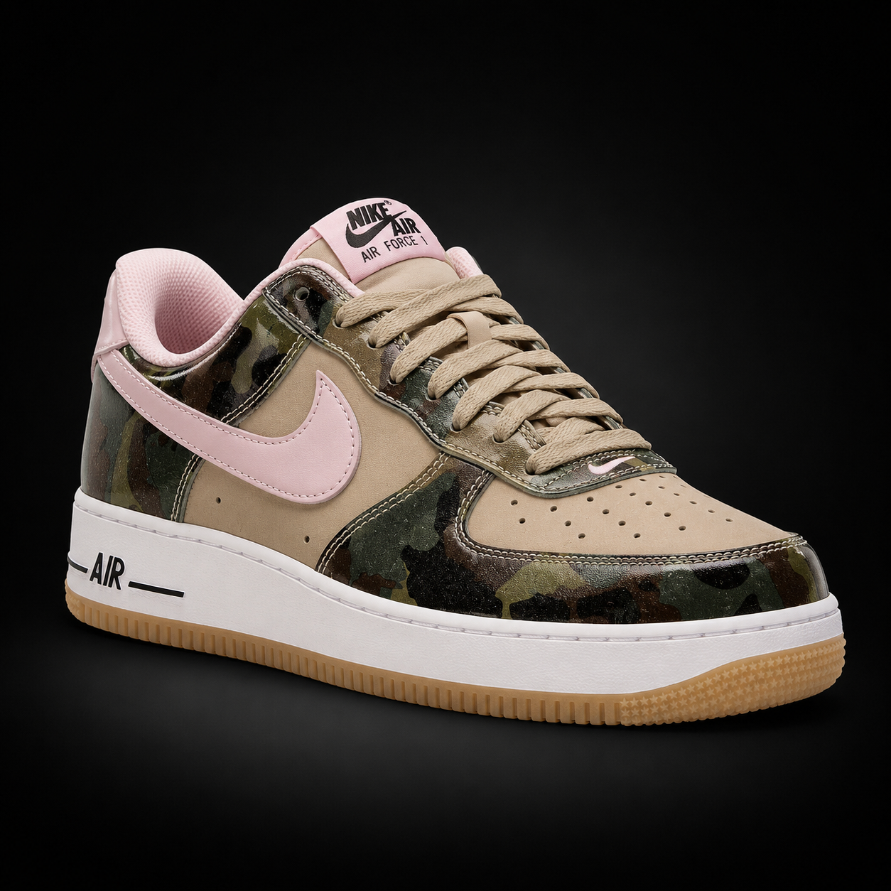 Nike Air Force 1 Low '07 Multi Color Khaki Pink, vista frontal — Crazy!Duck Hype