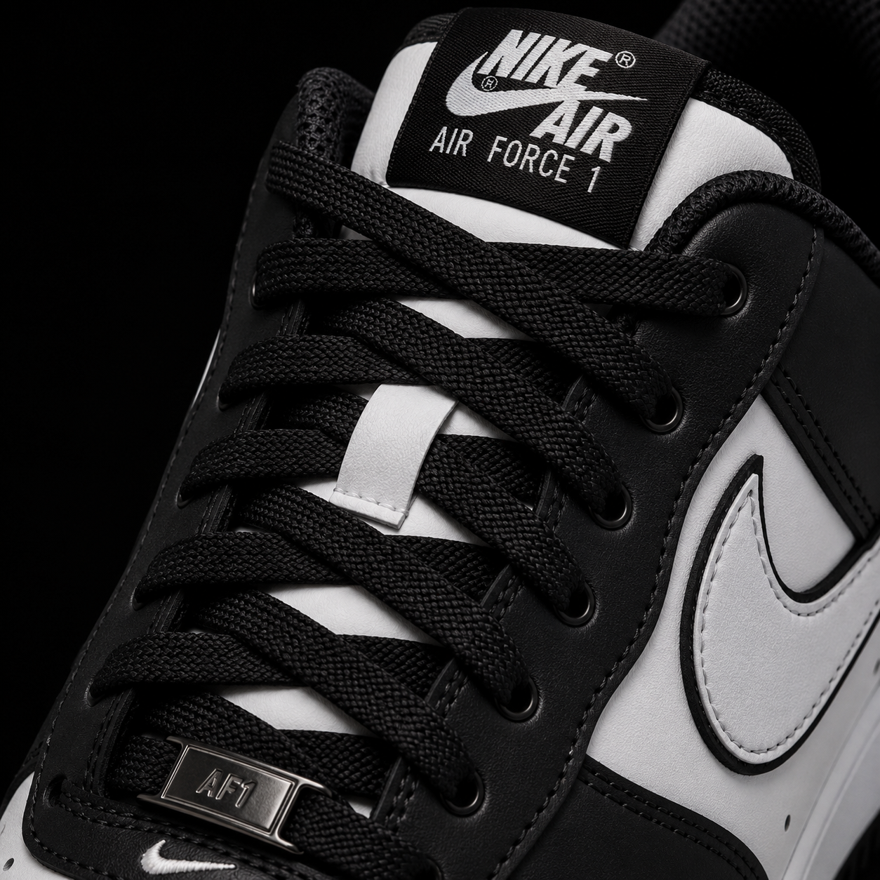 Nike Air Force 1 Low '07 Panda, detalle de agujetas — Crazy!Duck Hype