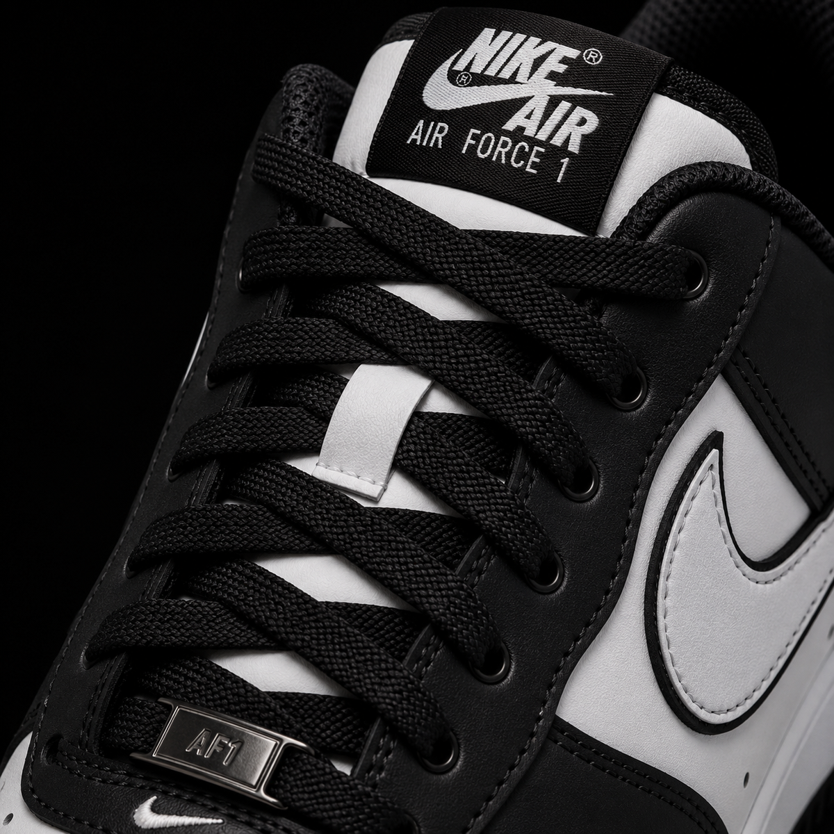 Nike Air Force 1 Low '07 Panda, detalle de agujetas — Crazy!Duck Hype