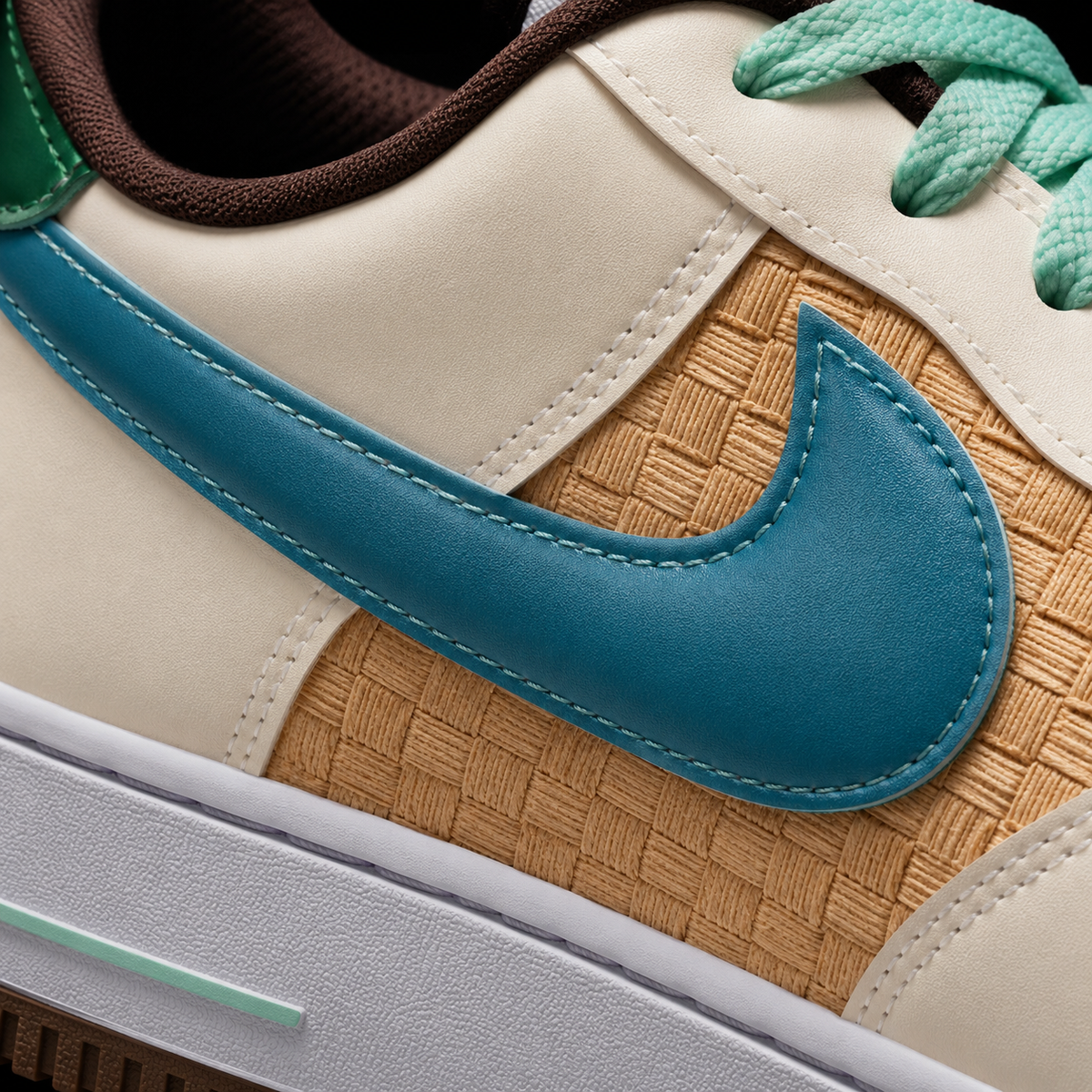 Nike Air Force 1 Low Retro Easter Basket, detalle de logo y material — Crazy!Duck Hype
