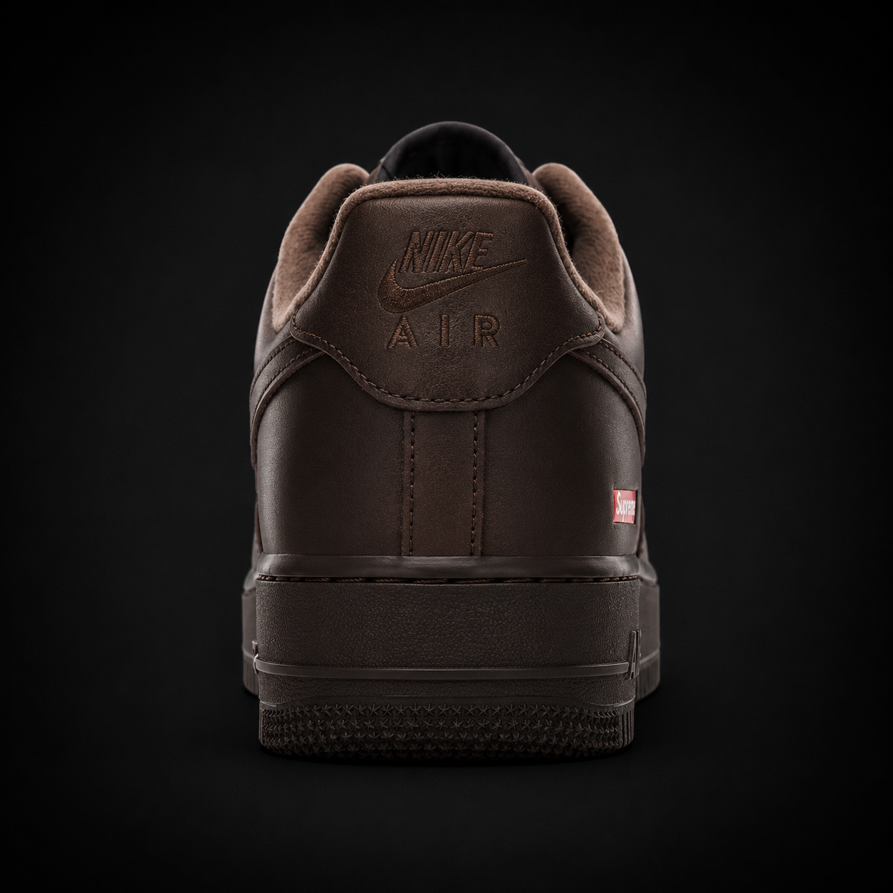 Nike Air Force 1 Low Supreme Baroque Brown, vista trasera — Crazy!Duck Hype