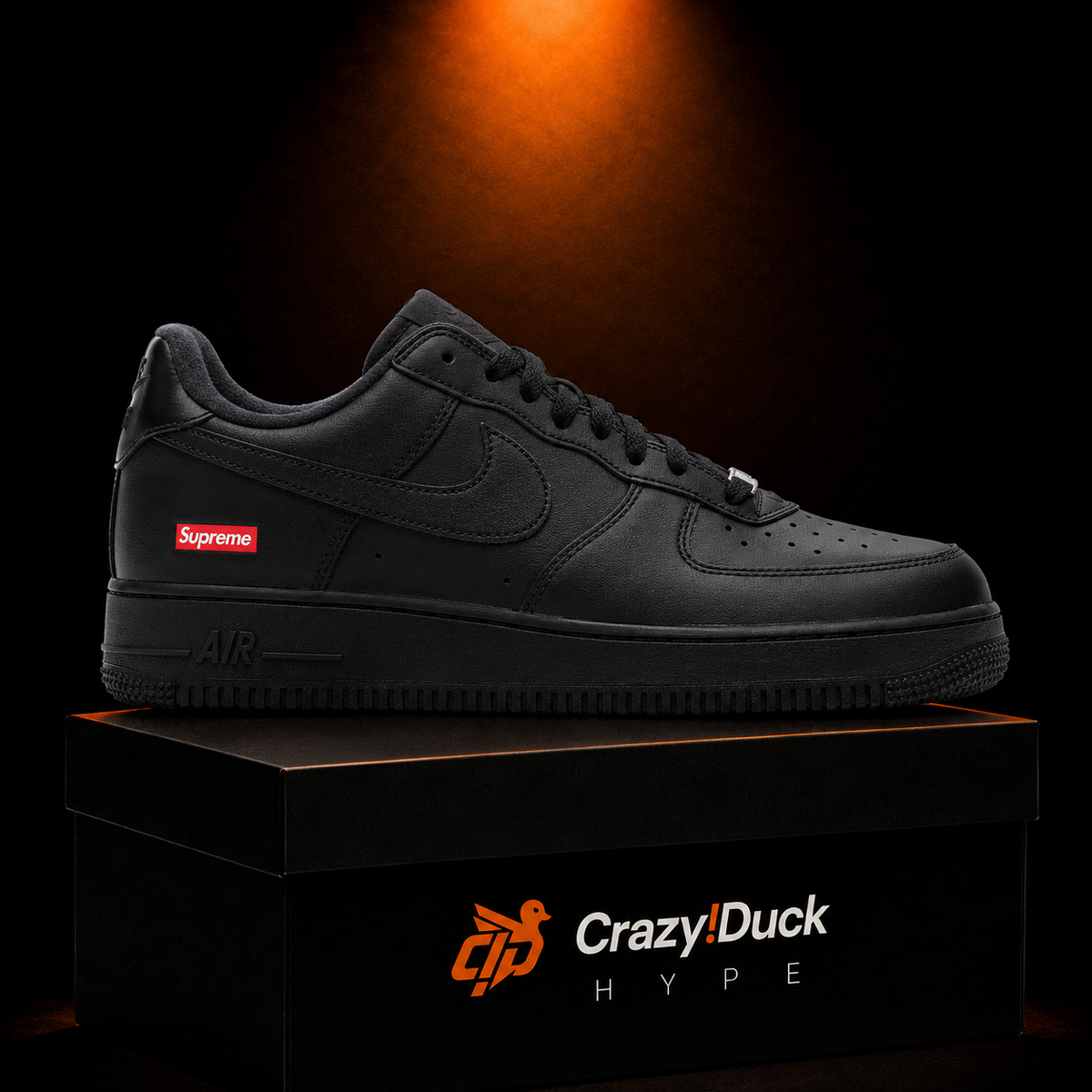 Nike Air Force 1 Low Supreme Black Black con empaque — Crazy!Duck Hype