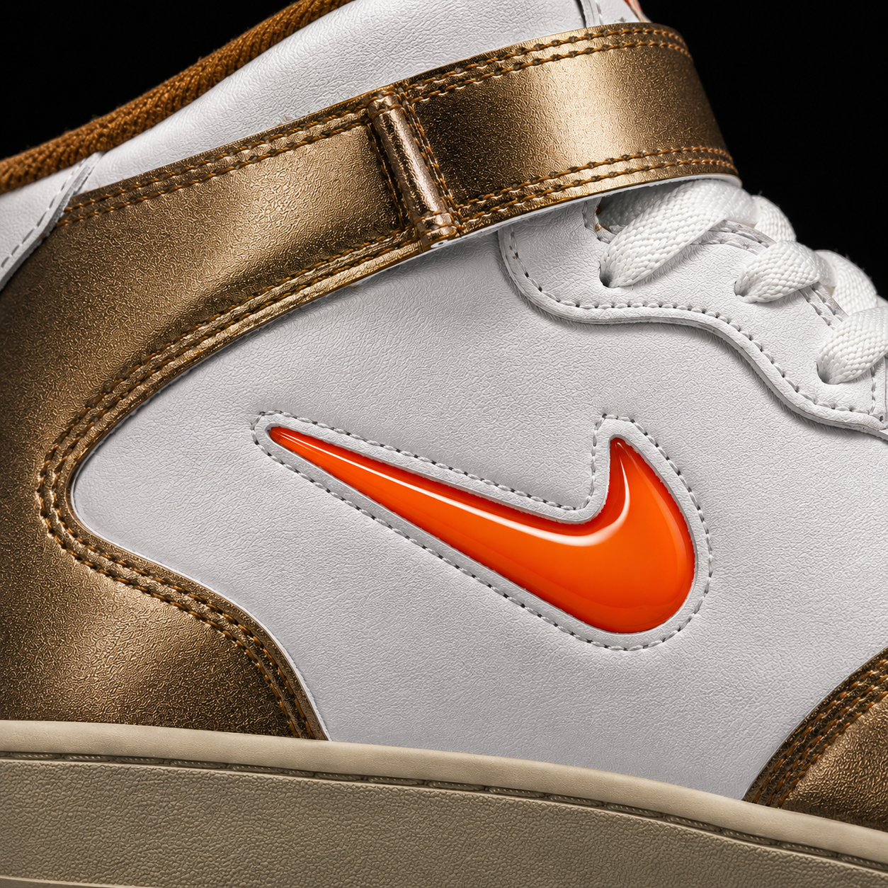 Nike Air Force 1 Mid '07 Ale Brown, detalle de logo y material — Crazy!Duck Hype