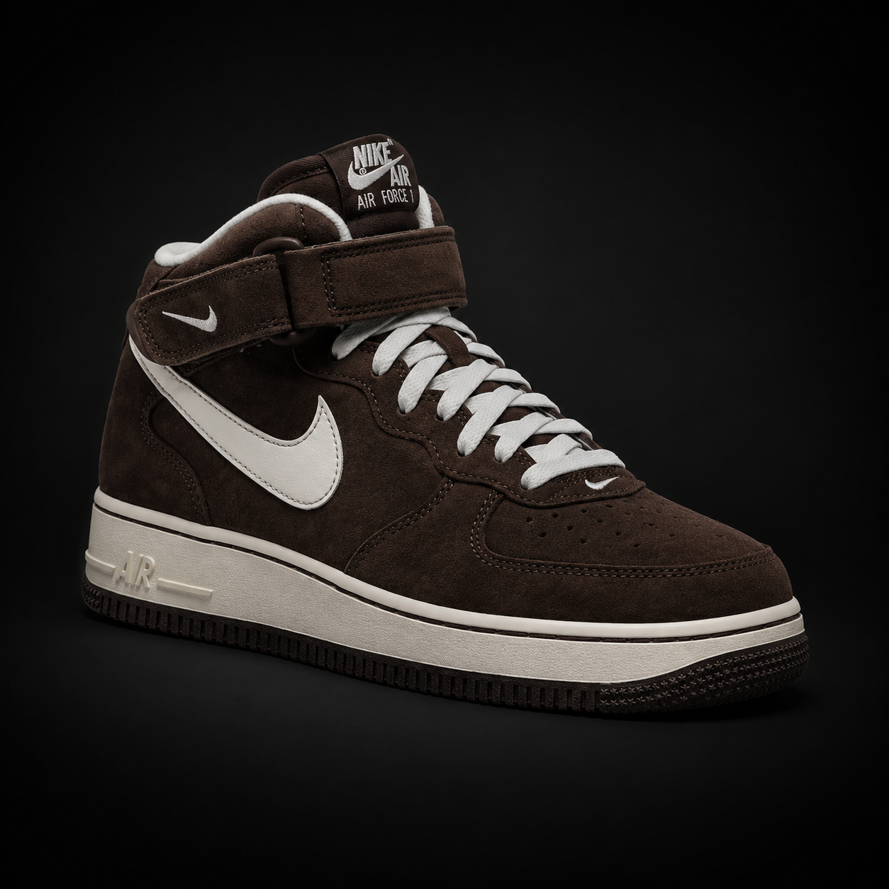 Nike Air Force 1 Mid '07 Chocolate Cream, vista frontal — Crazy!Duck Hype