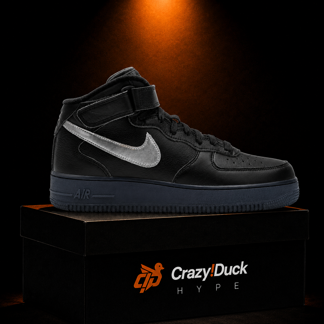 Nike Air Force 1 Mid '07 Premium Black Metallic Silver con empaque — Crazy!Duck Hype