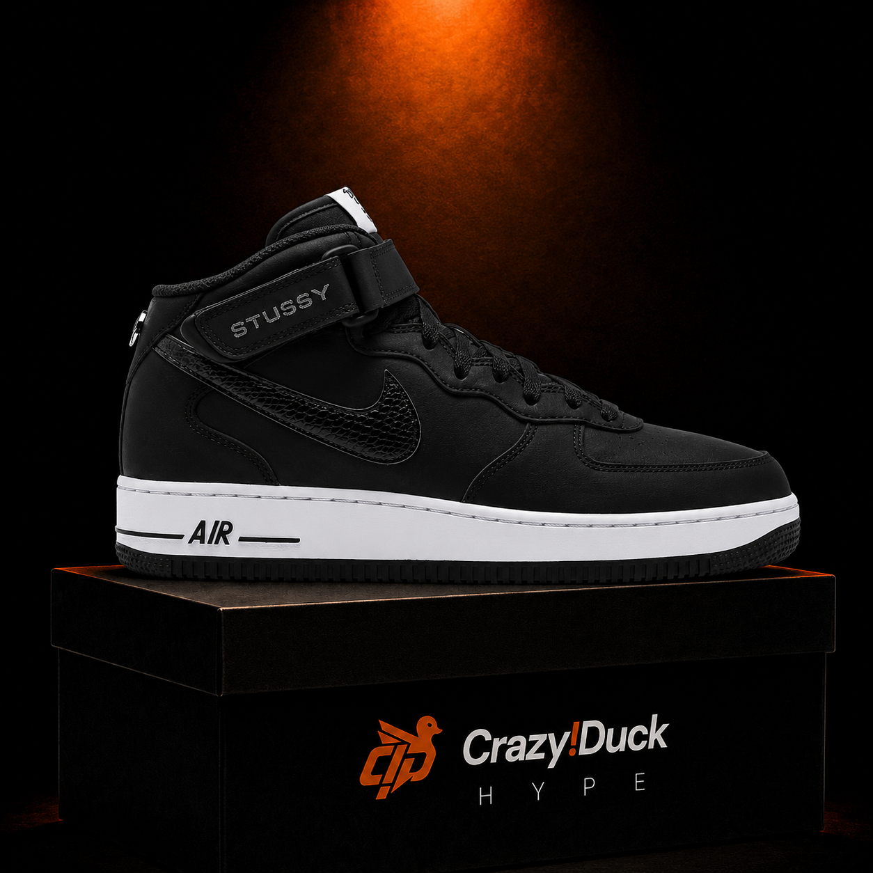 Nike Air Force 1 Mid '07 Stussy Black White con empaque — Crazy!Duck Hype