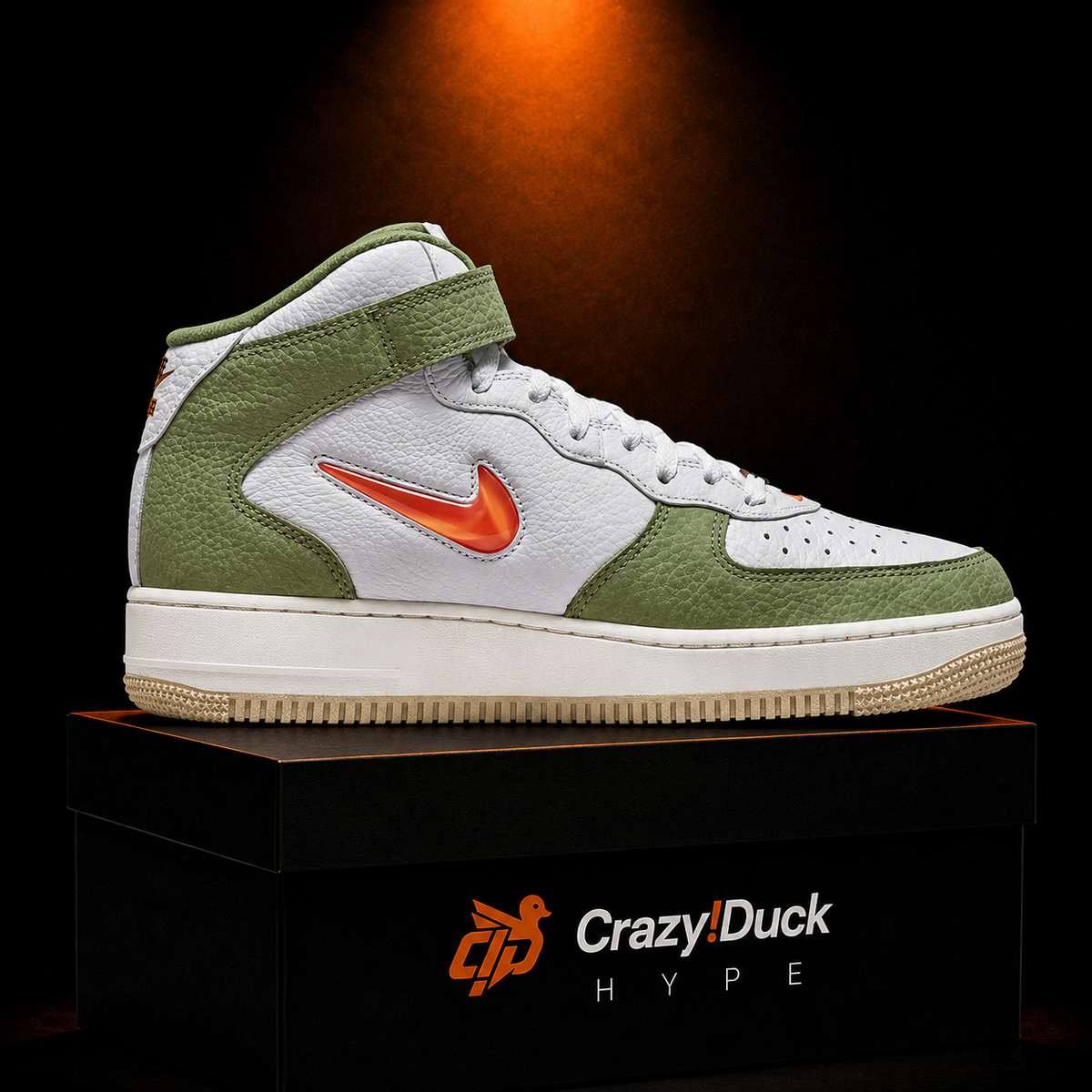 Nike Air Force 1 Mid '07 White Oil Green con empaque — Crazy!Duck Hype
