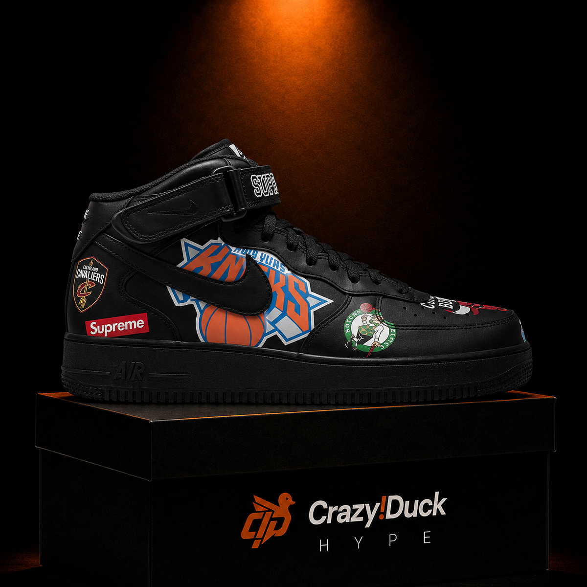Nike Air Force 1 Mid Supreme NBA Black Black con empaque — Crazy!Duck Hype