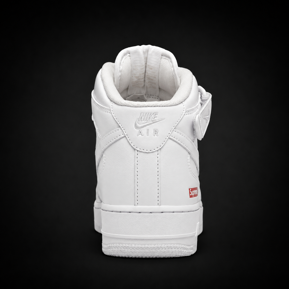 Nike Air Force 1 Mid Supreme White White, vista trasera — Crazy!Duck Hype