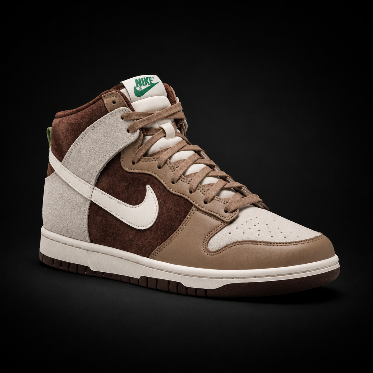 Nike Dunk High Khak Light Chocolate, vista frontal — Crazy!Duck Hype