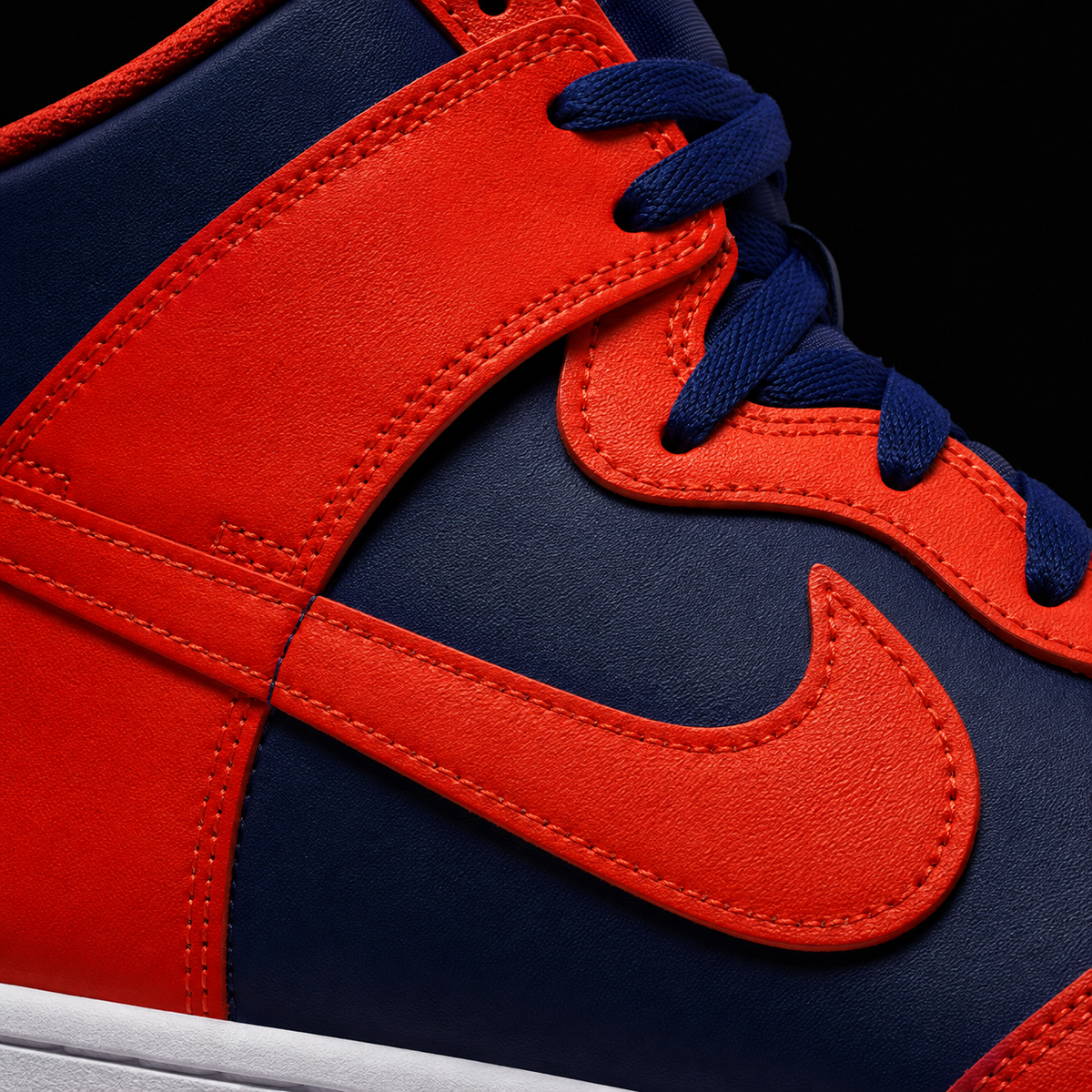 Nike Dunk High Knicks, detalle de logo y material — Crazy!Duck Hype