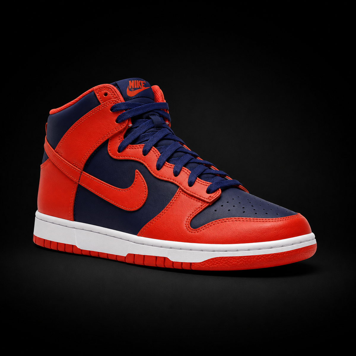 Nike Dunk High Knicks, vista frontal — Crazy!Duck Hype