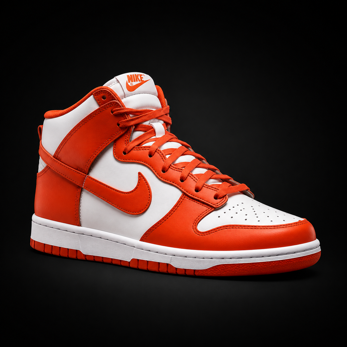 Nike Dunk High Syracuse, vista frontal — Crazy!Duck Hype