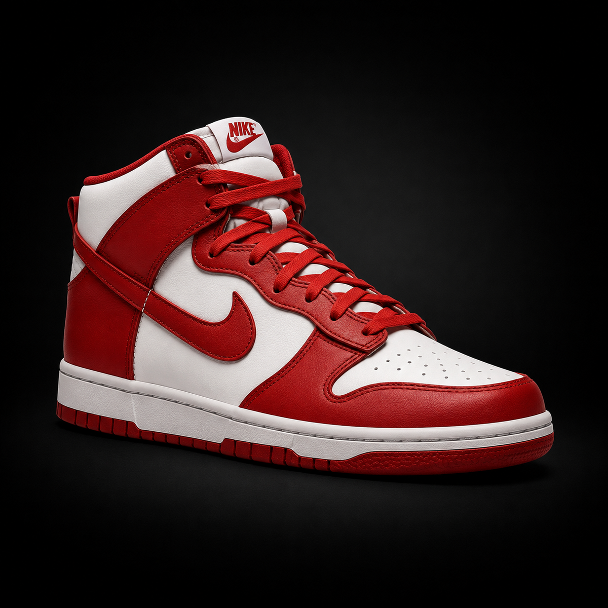 Nike Dunk High University Red, vista frontal — Crazy!Duck Hype